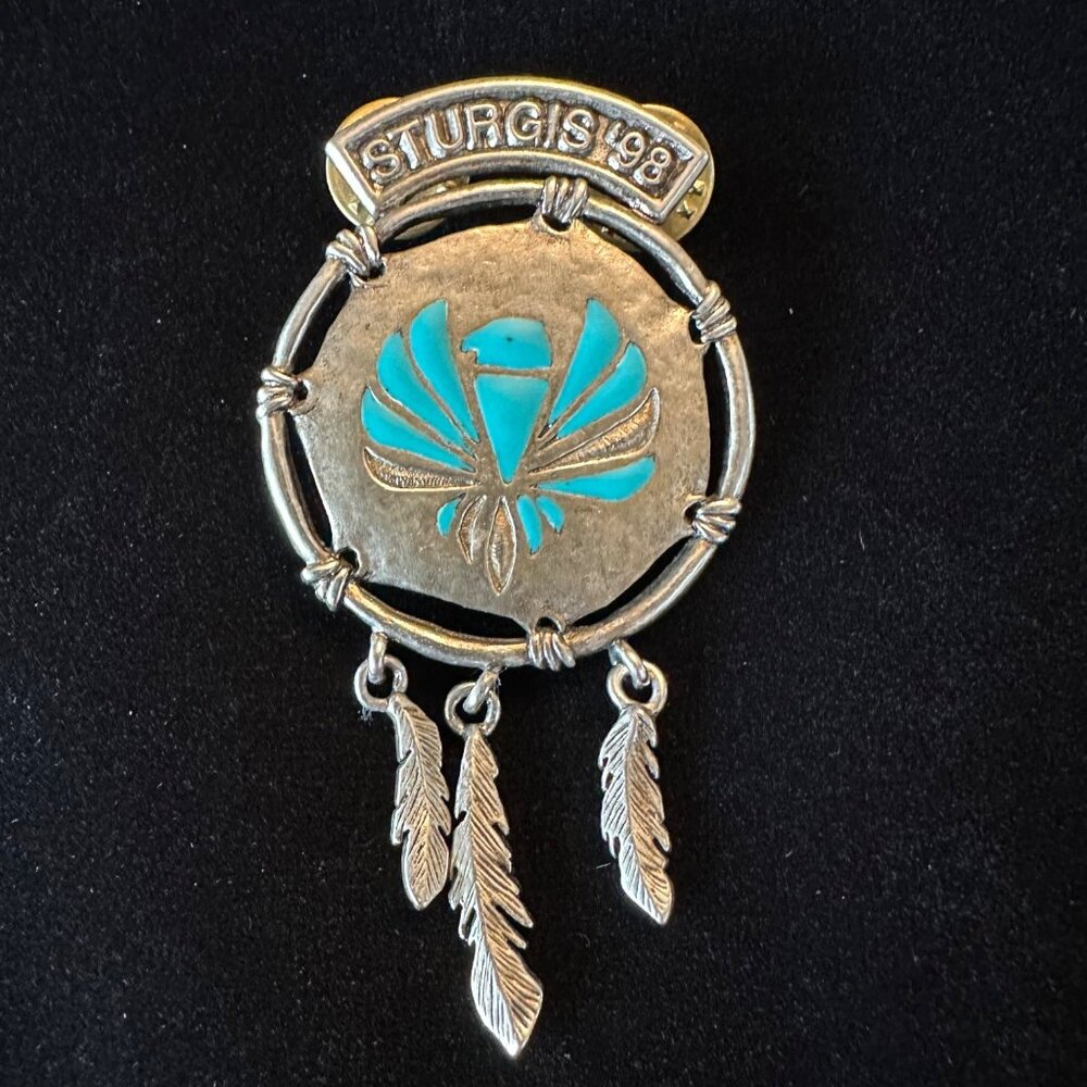 Sturgis 1998 Vintage Silver Tone Bird Dreamcatcher Biker Pin Centrifugal Molds